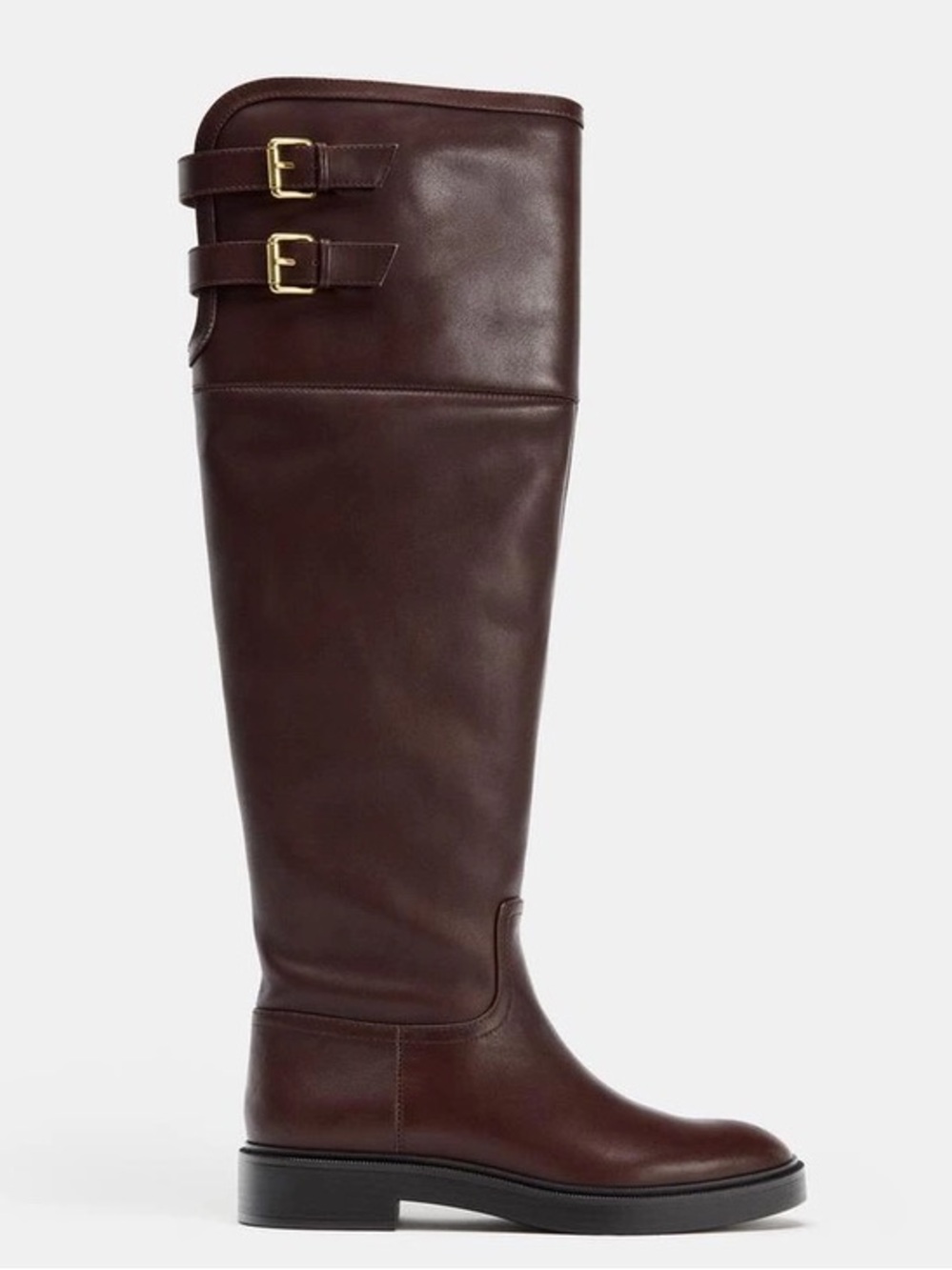 Zara NWT Brown Leather Faux Shearling Double Buckle Riding Boots 8